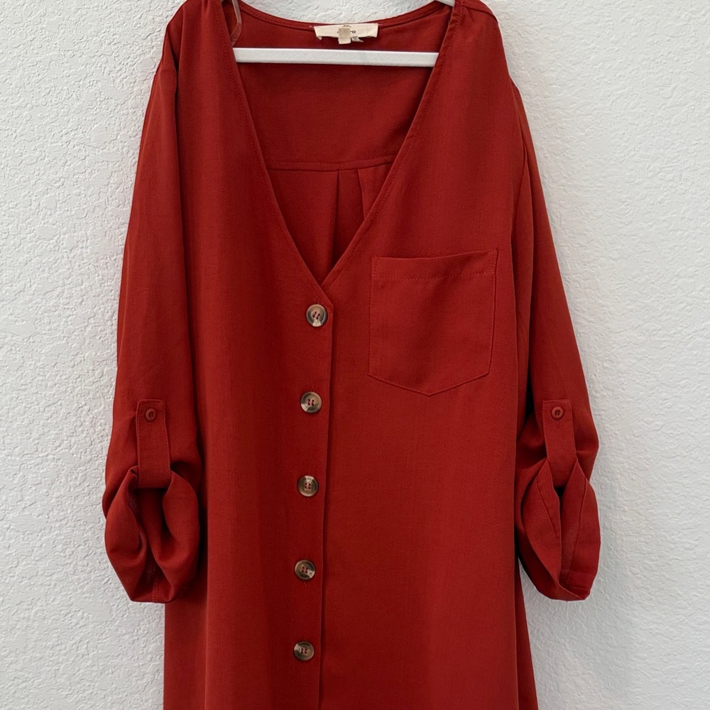 Entro Rust Button-Down Dress - Picture 2 of 5